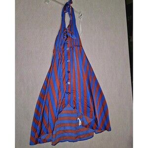 I Love H81  High Low Dress Womens Sz S Sleeveless Halter 70s Retro Silky Striped